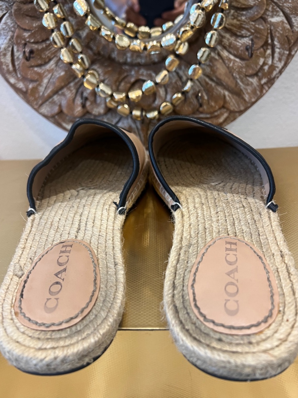 Coach Blush Pink Leather Espadrille Flats with Black Logo - Picture 7 of 8